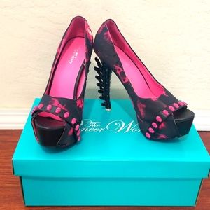 Show Story Pink Skull Black Spine Heels size Eur.39/US 8.5